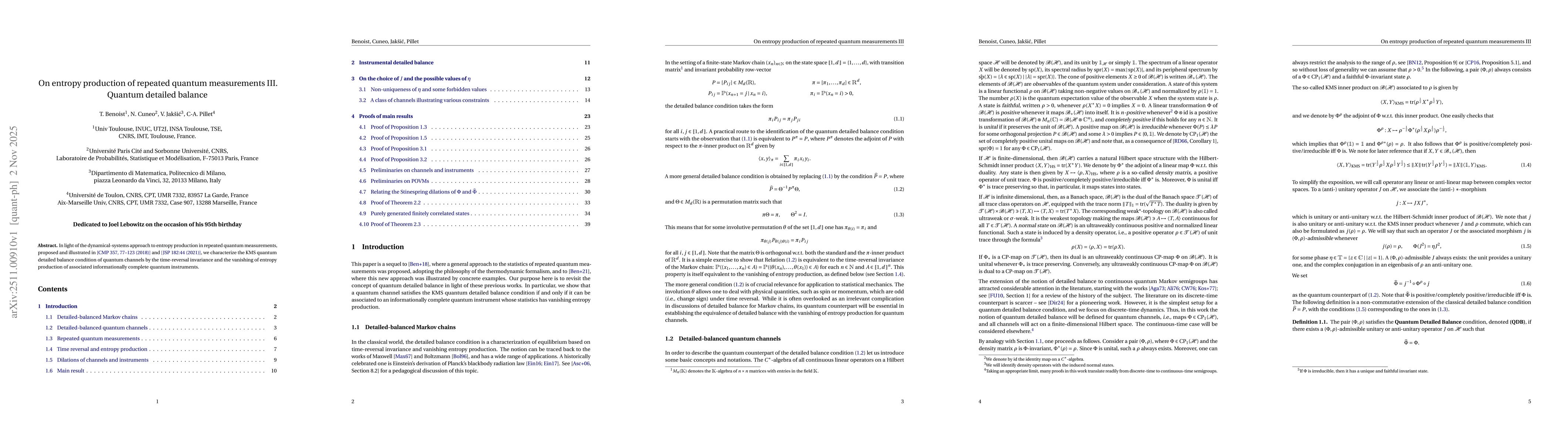 Thumbnail for On entropy production of repeated quantum measurements III. Quantum detailed balance