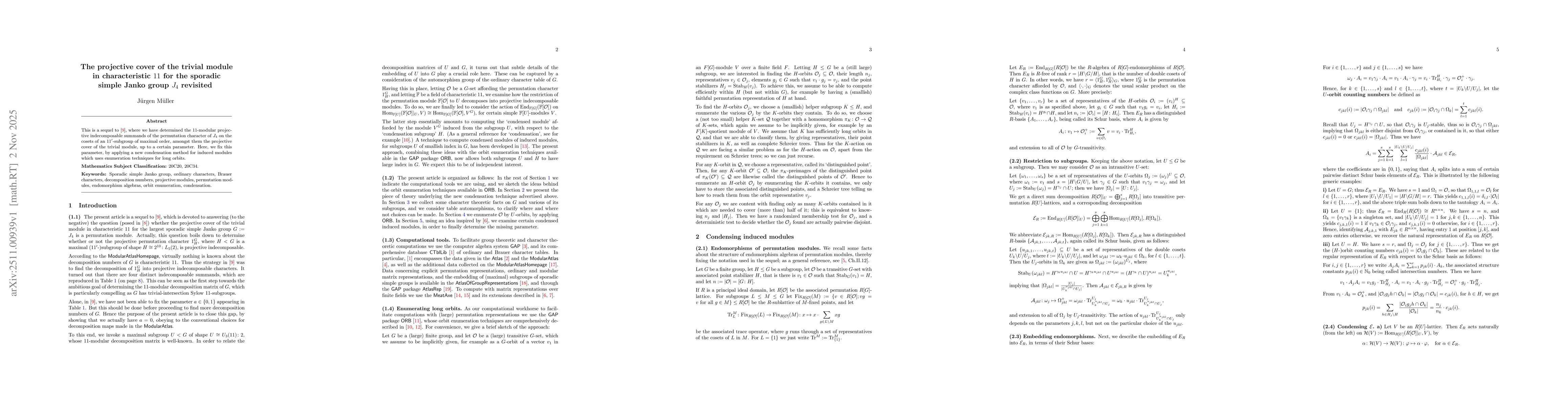 Thumbnail for The projective cover of the trivial module in characteristic $11$ for the sporadic simple Janko group $J_4$ revisited