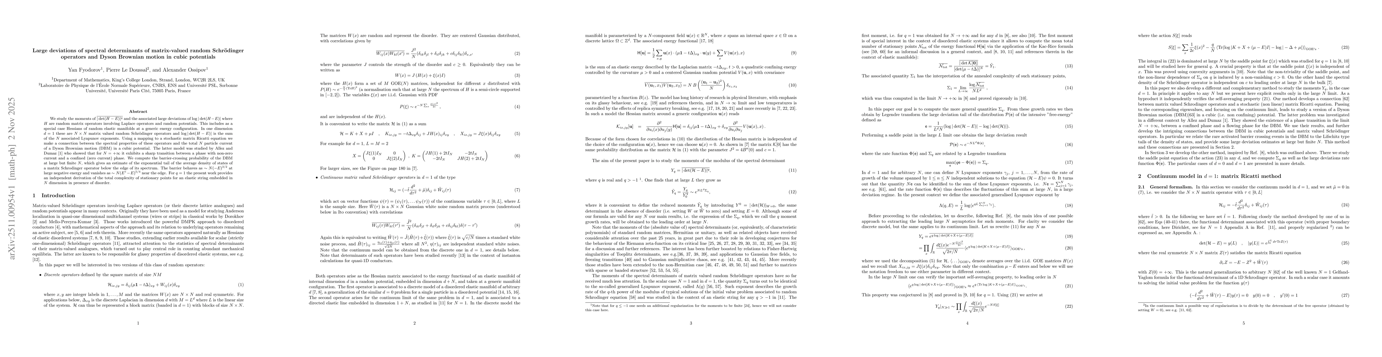 Thumbnail for Large deviations of spectral determinants of matrix-valued random Schrödinger operators and Dyson Brownian motion in cubic potentials