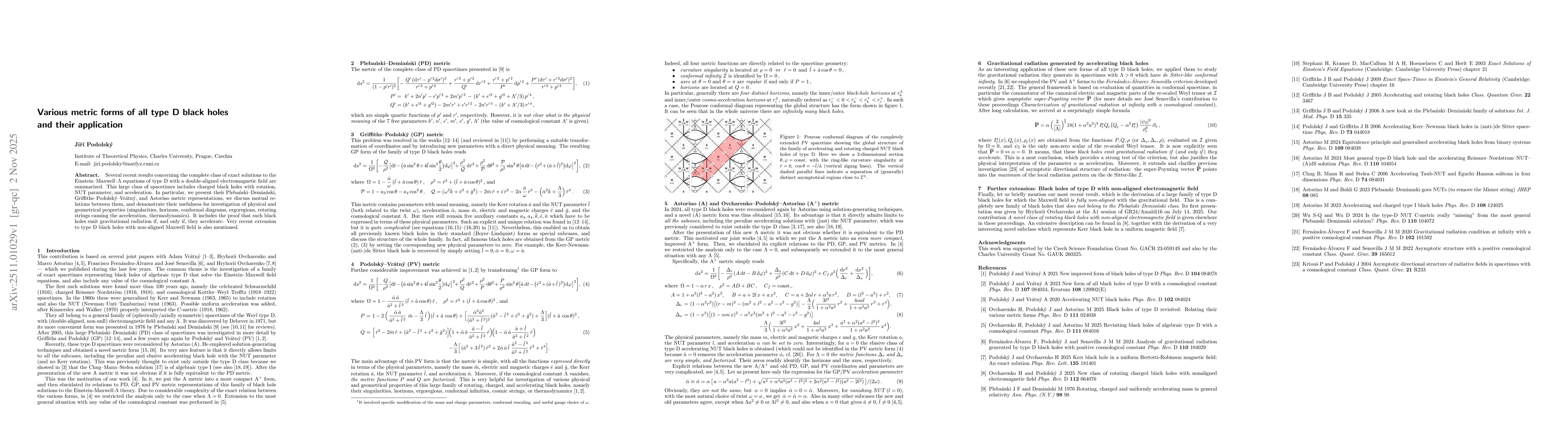 Thumbnail for Various metric forms of all type D black holes and their application
