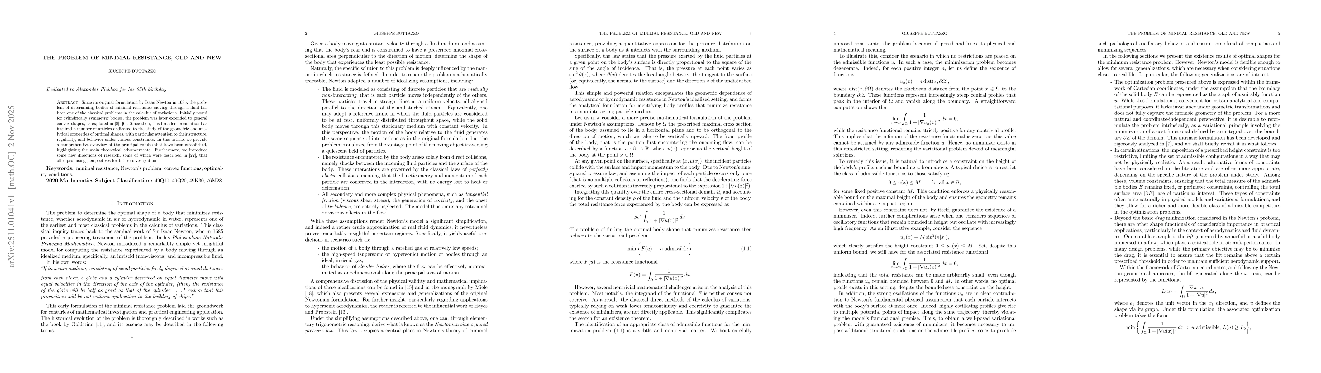 Thumbnail for The problem of minimal resistance, old and new