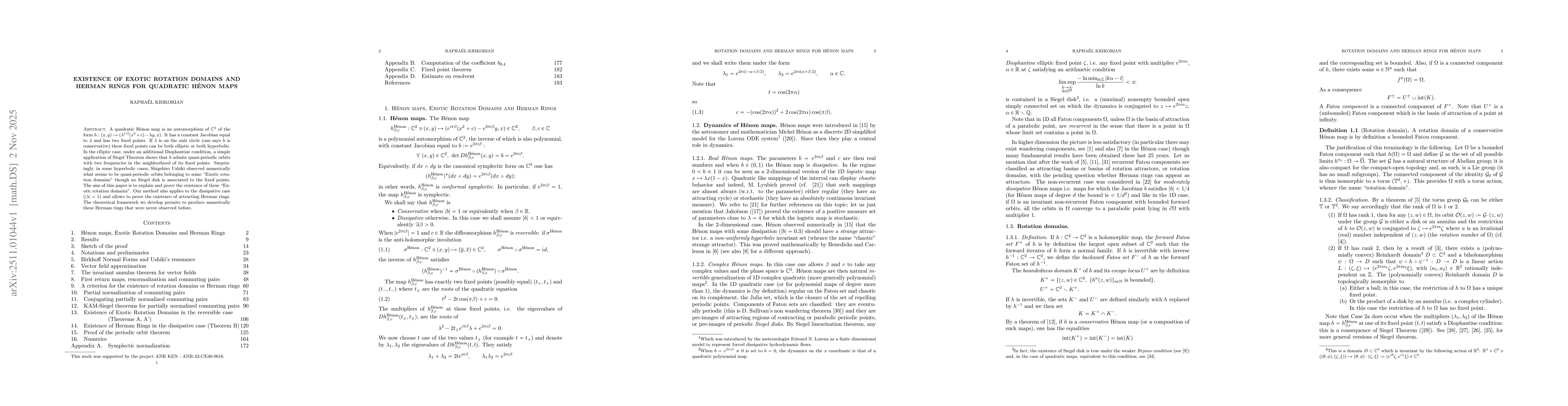 Thumbnail for Existence of Exotic rotation domains and Herman rings for quadratic Hénon maps