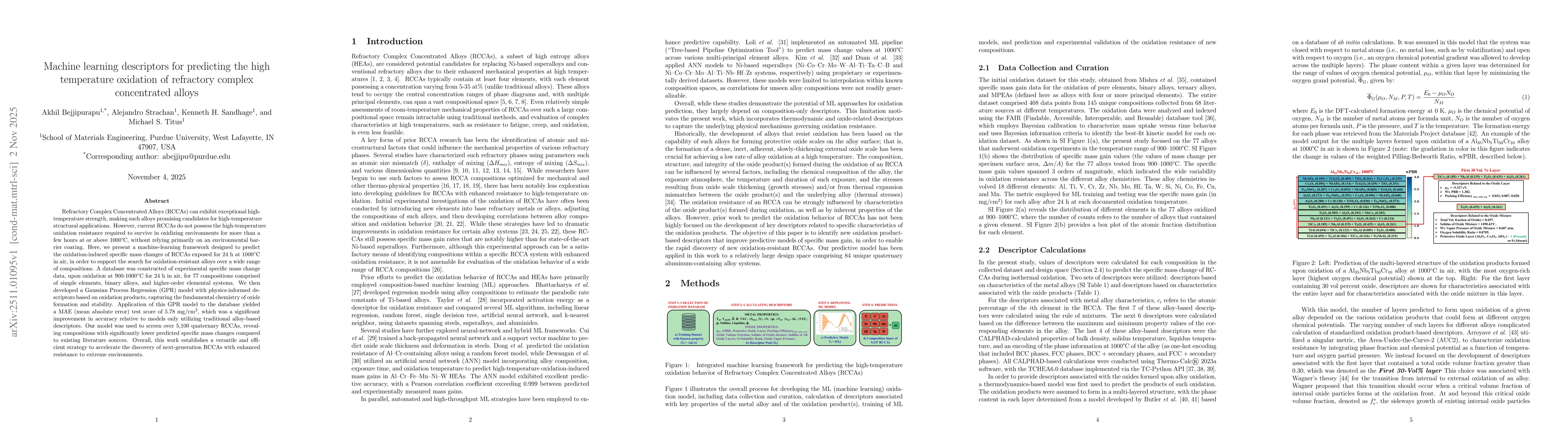 Thumbnail for Machine learning descriptors for predicting the high temperature oxidation of refractory complex concentrated alloys