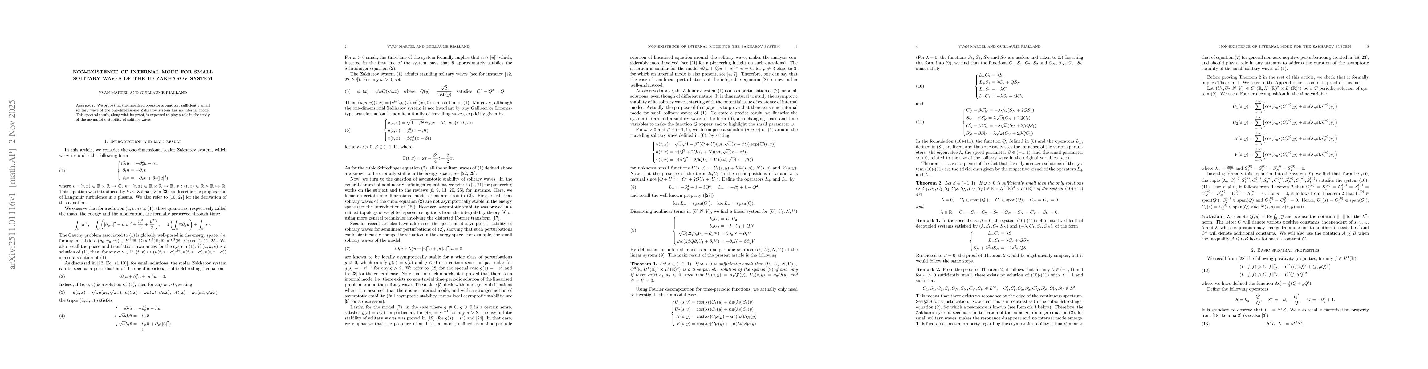 Thumbnail for Non-existence of internal mode for small solitary waves of the 1D Zakharov system
