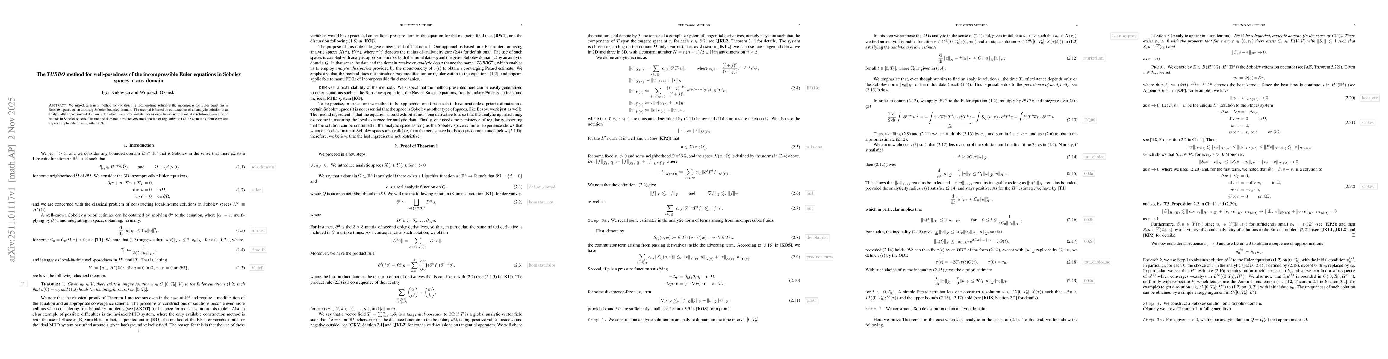 Thumbnail for The TURBO method for well-posedness of the incompressible Euler equations in Sobolev spaces in any domain