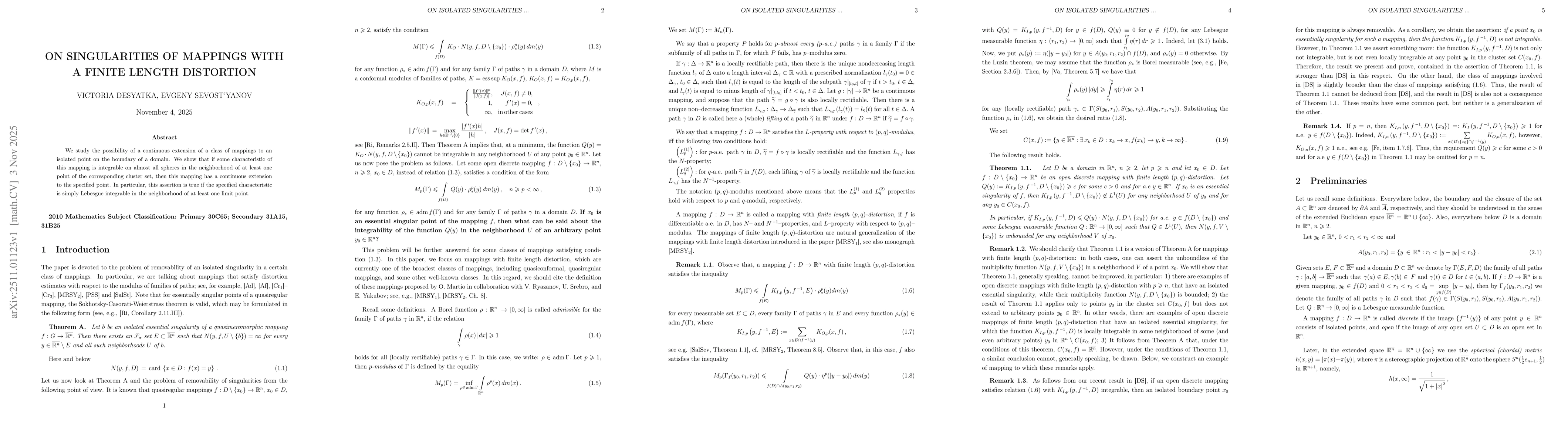 Thumbnail for On singularities of mappings with a finite length distortion