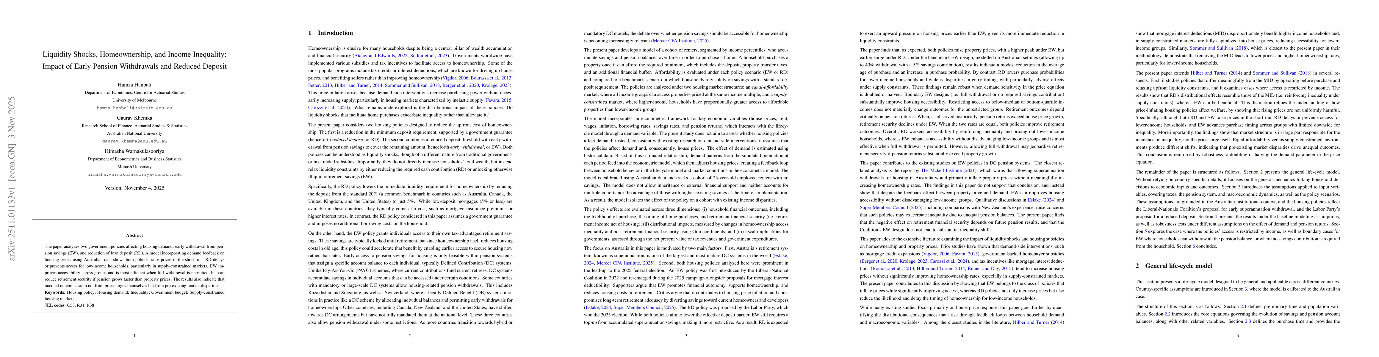 Thumbnail for Liquidity Shocks, Homeownership, and Income Inequality: Impact of Early Pension Withdrawals and Reduced Deposit