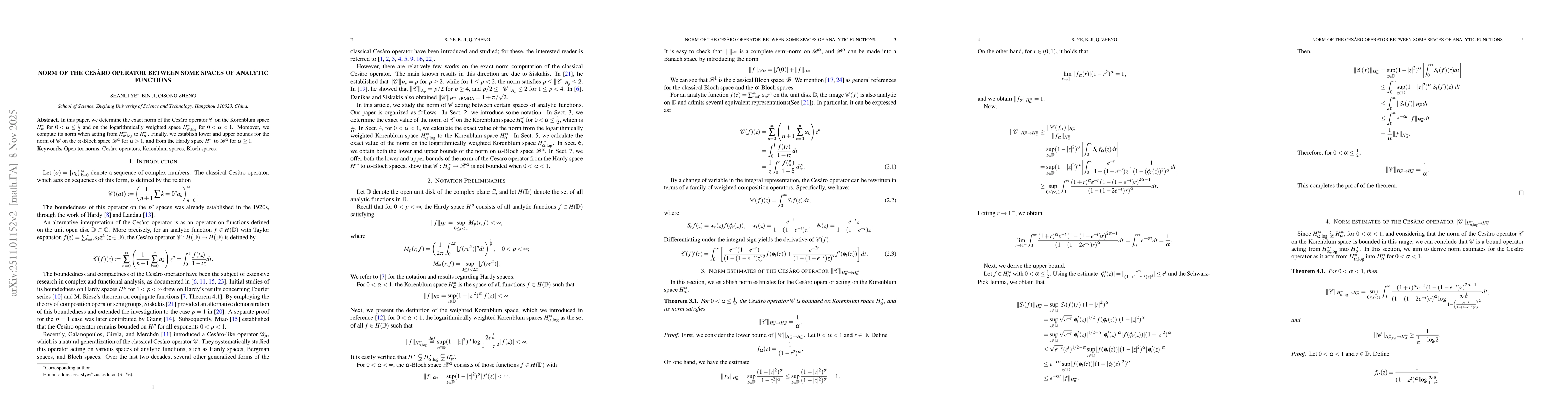 Thumbnail for Norm of the Cesàro operator between some spaces of analytic functions