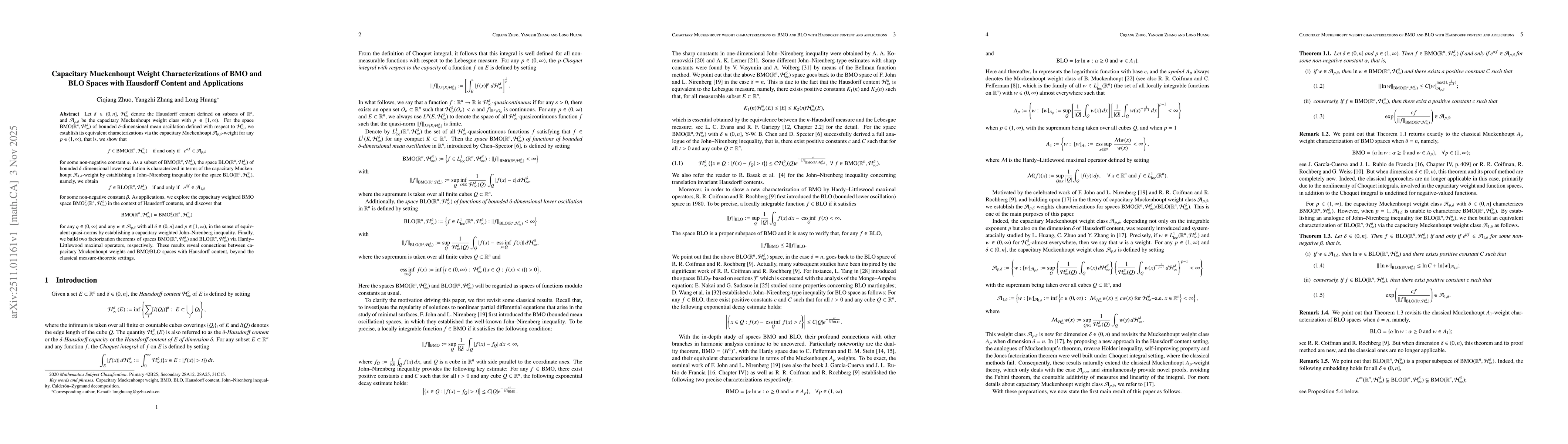 Thumbnail for Capacitary Muckenhoupt Weight Characterizations of BMO and BLO Spaces with Hausdorff Content and Applications