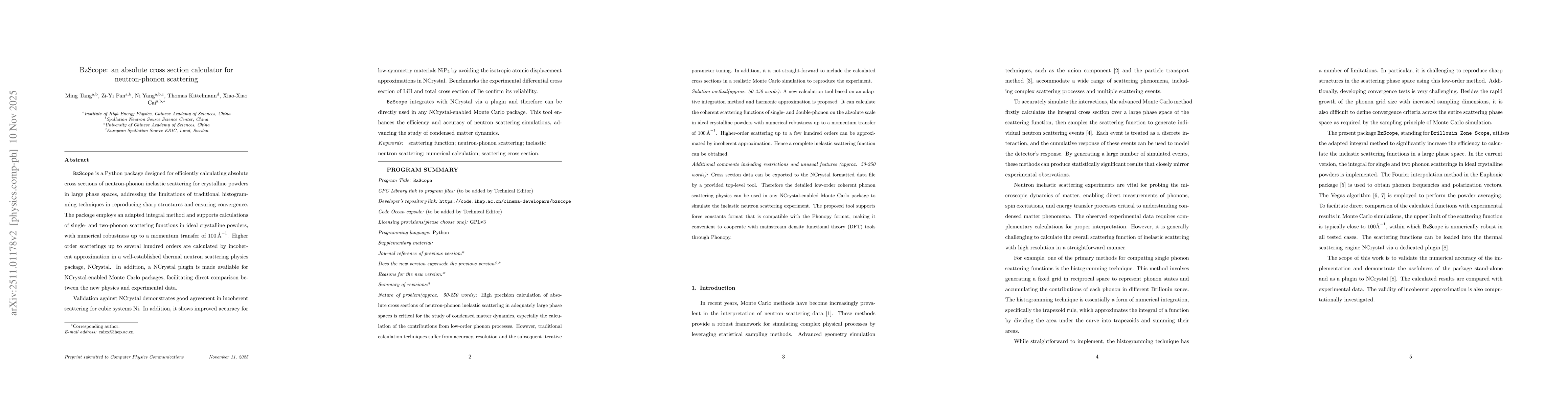 Thumbnail for BzScope: an absolute cross section calculator for neutron-phonon scattering
