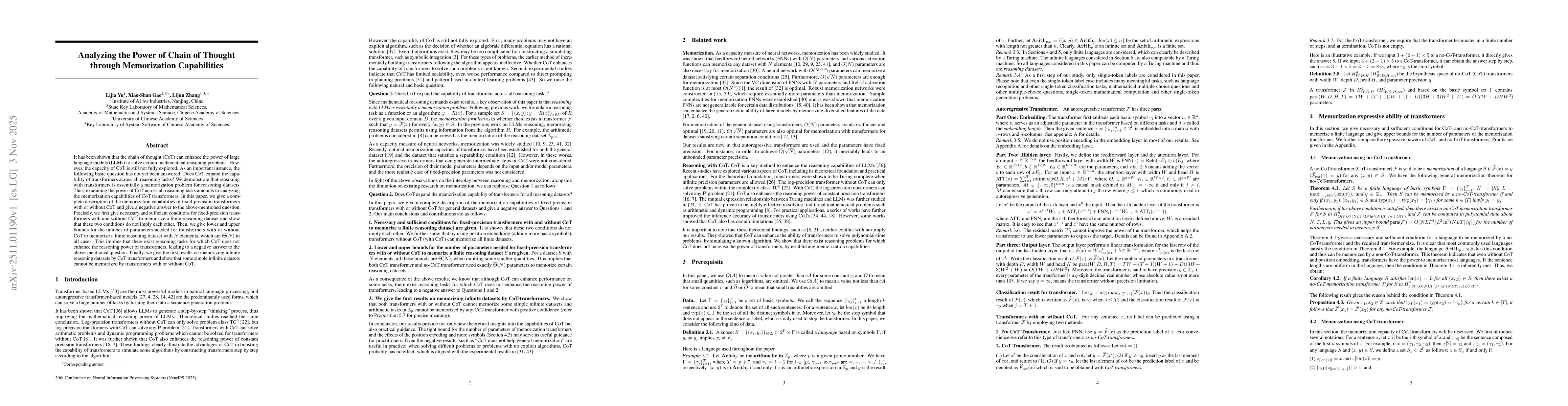 Thumbnail for Analyzing the Power of Chain of Thought through Memorization Capabilities