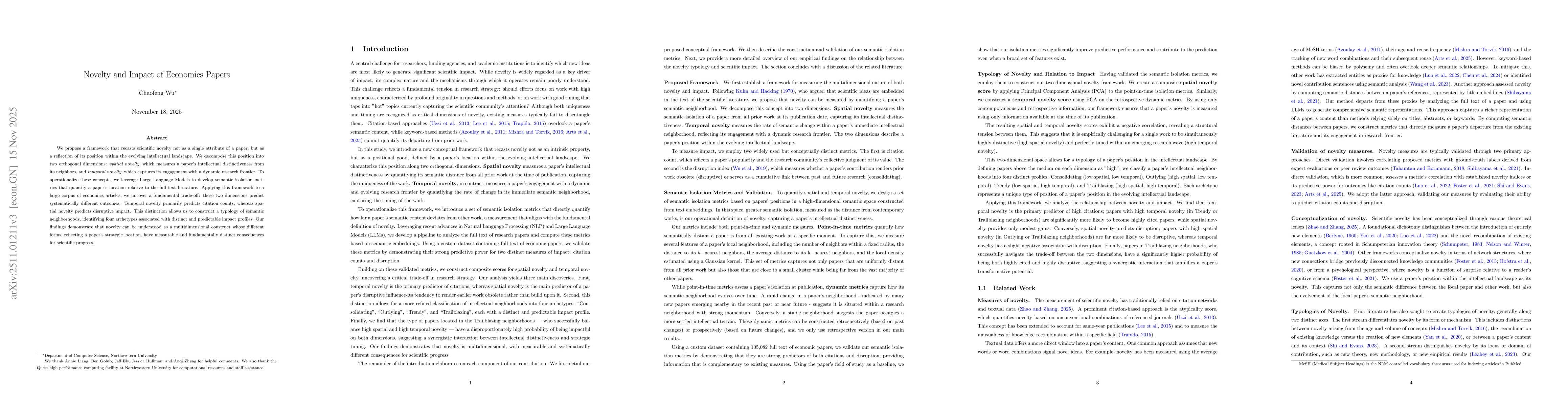 Thumbnail for Novelty and Impact of Economics Papers