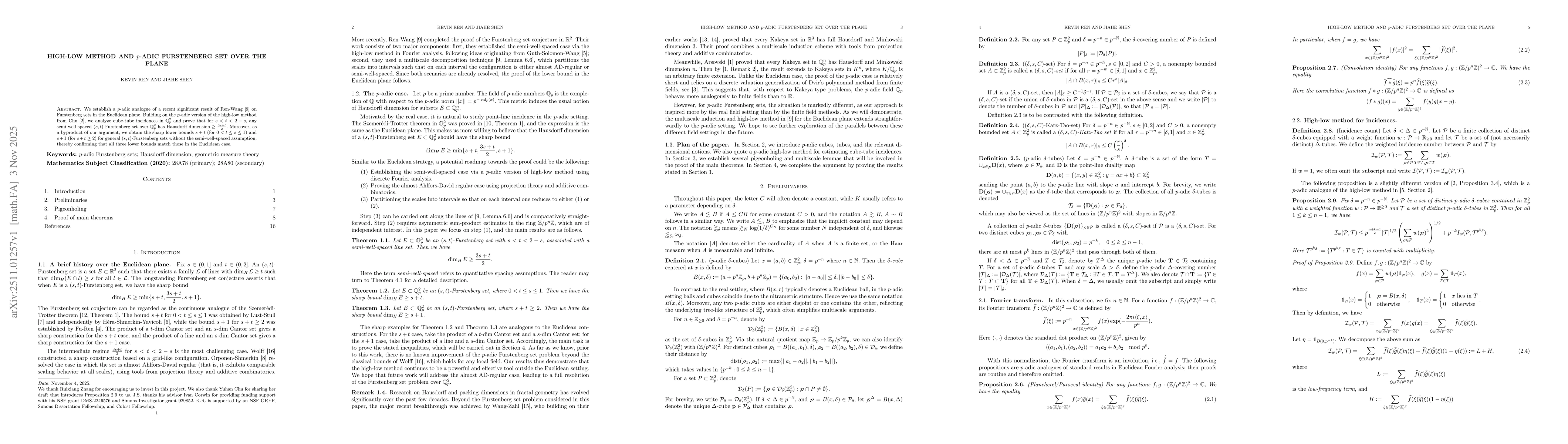 Thumbnail for High-low method and $p$-adic Furstenberg set over the plane
