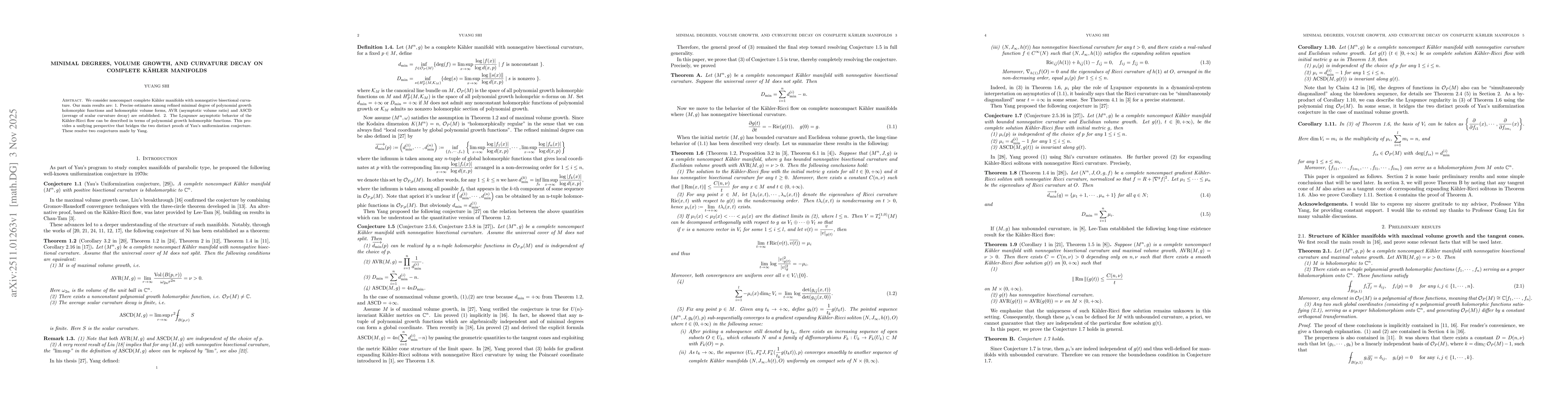 Thumbnail for Minimal Degrees, Volume Growth, and Curvature Decay on Complete Kaehler Manifolds