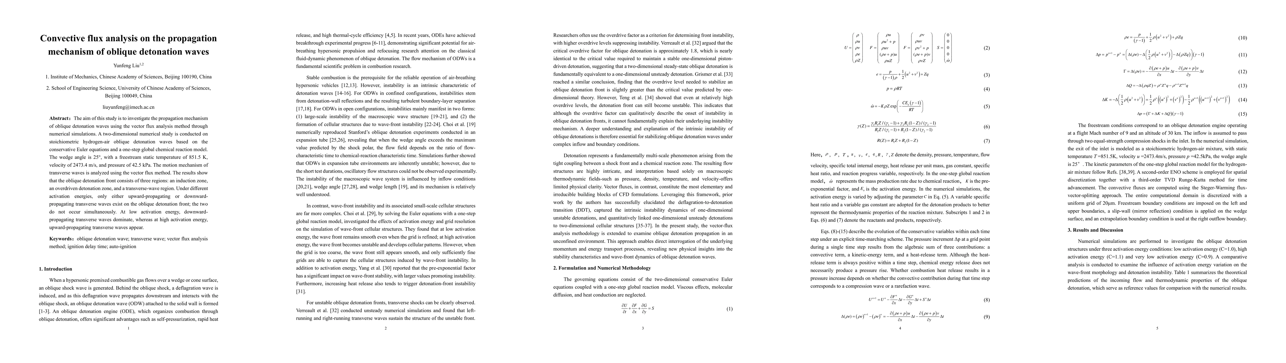 Thumbnail for Convective flux analysis on the propagation mechanism of oblique detonation waves