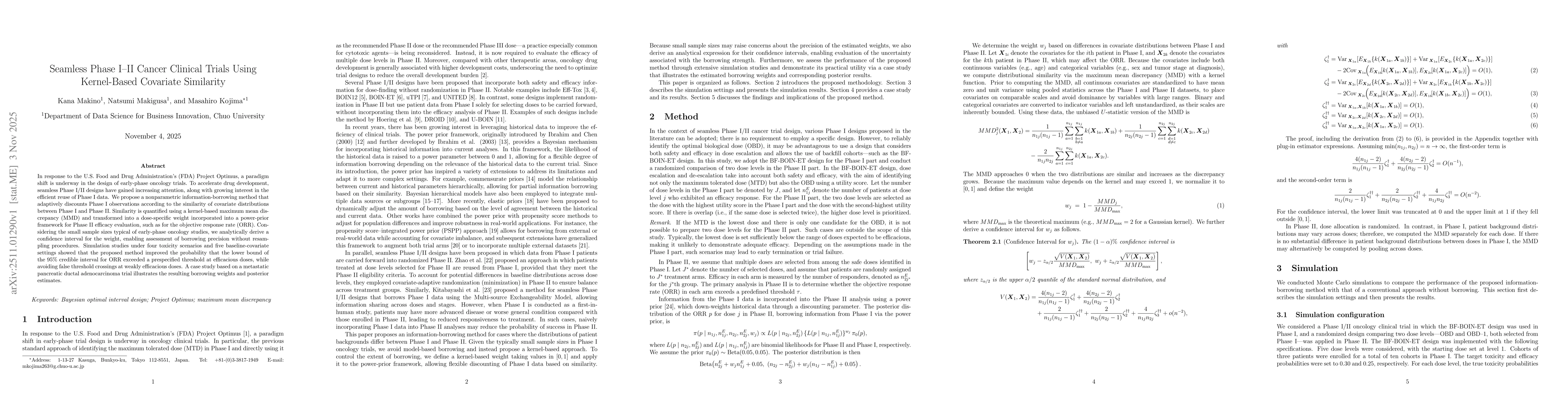 Thumbnail for Seamless Phase I--II Cancer Clinical Trials Using Kernel-Based Covariate Similarity