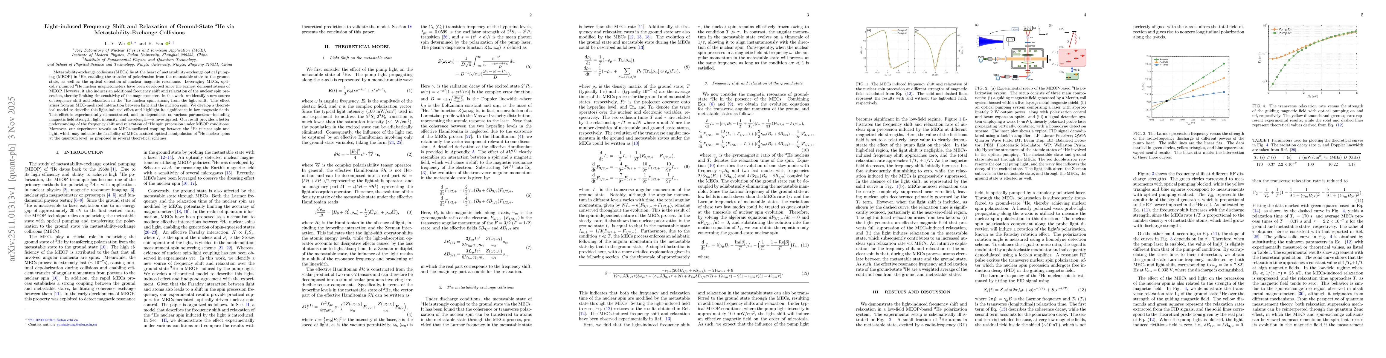 Thumbnail for Light-induced Frequency Shift and Relaxation of Ground-State 3He via Metastability-Exchange Collisions