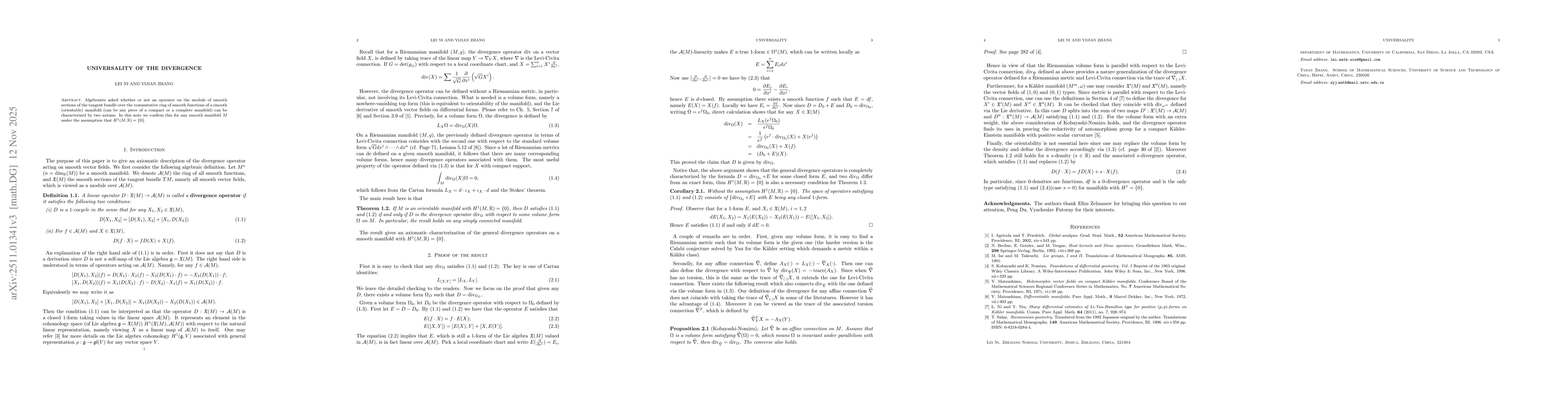 Thumbnail for Universality of the Divergence