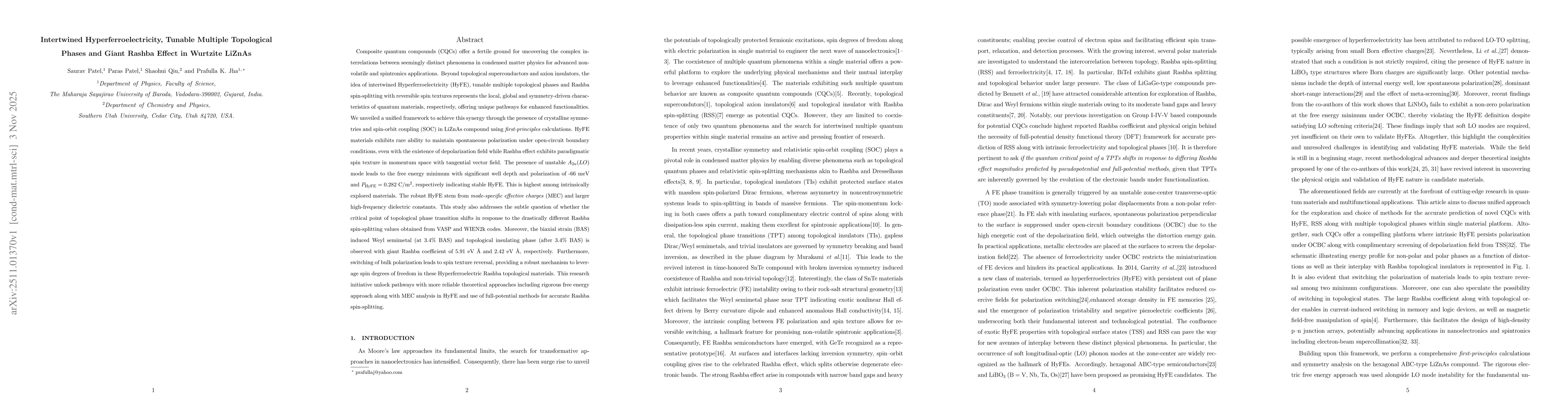 Thumbnail for Intertwined Hyperferroelectricity, Tunable Multiple Topological Phases and Giant Rashba Effect in Wurtzite LiZnAs
