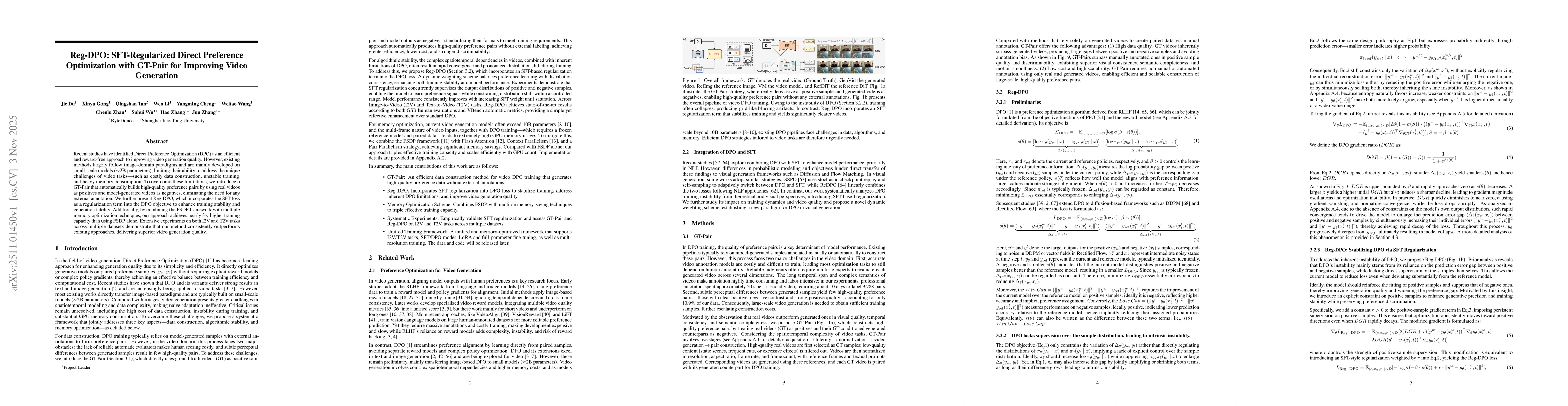 Thumbnail for Reg-DPO: SFT-Regularized Direct Preference Optimization with GT-Pair for Improving Video Generation