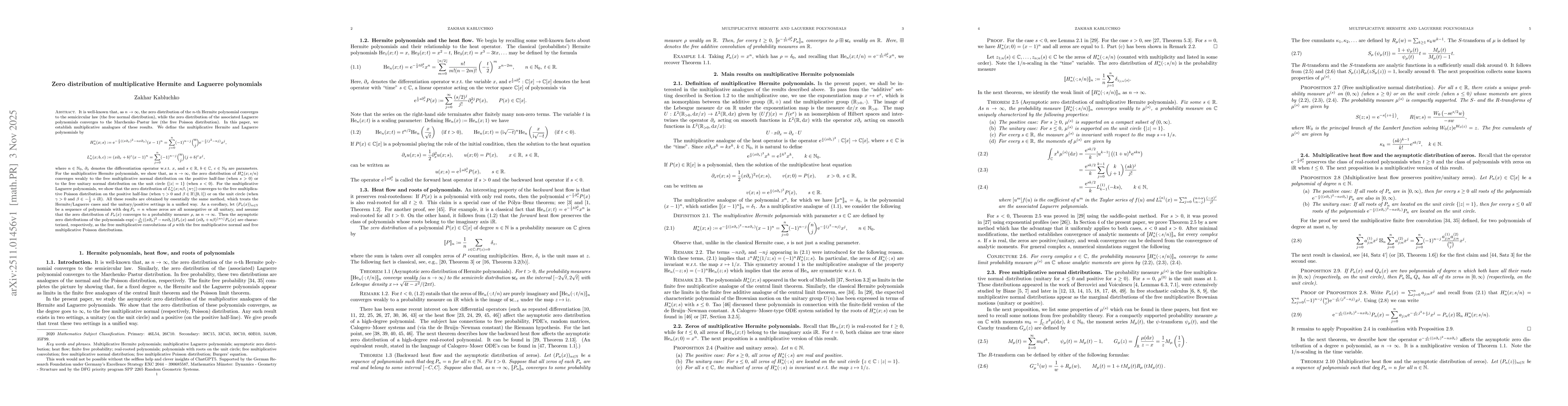 Thumbnail for Zero distribution of multiplicative Hermite and Laguerre polynomials