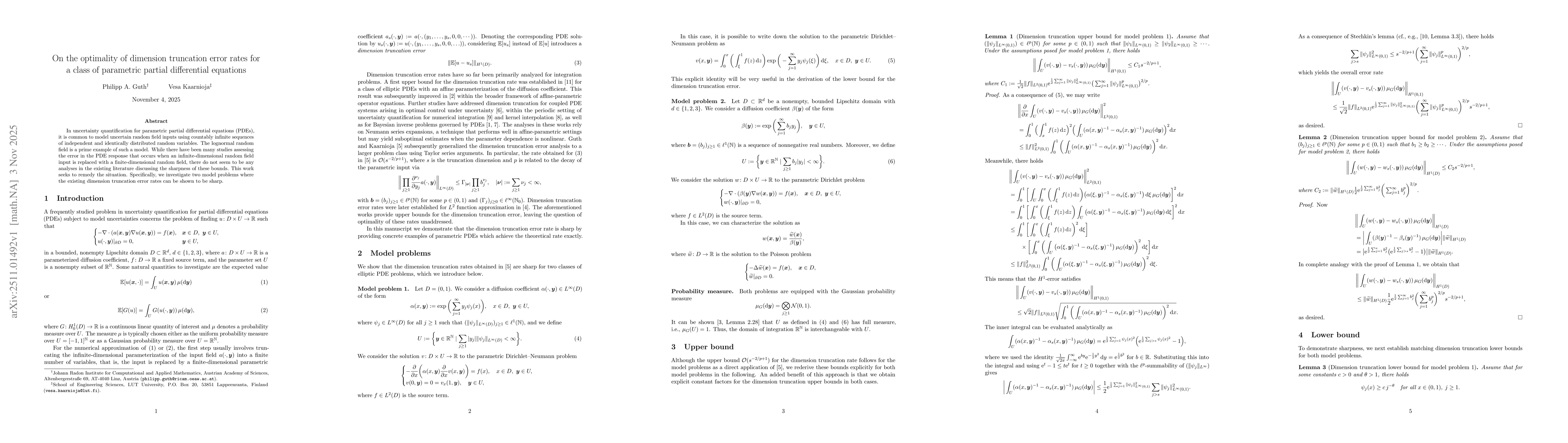 Thumbnail for On the optimality of dimension truncation error rates for a class of parametric partial differential equations