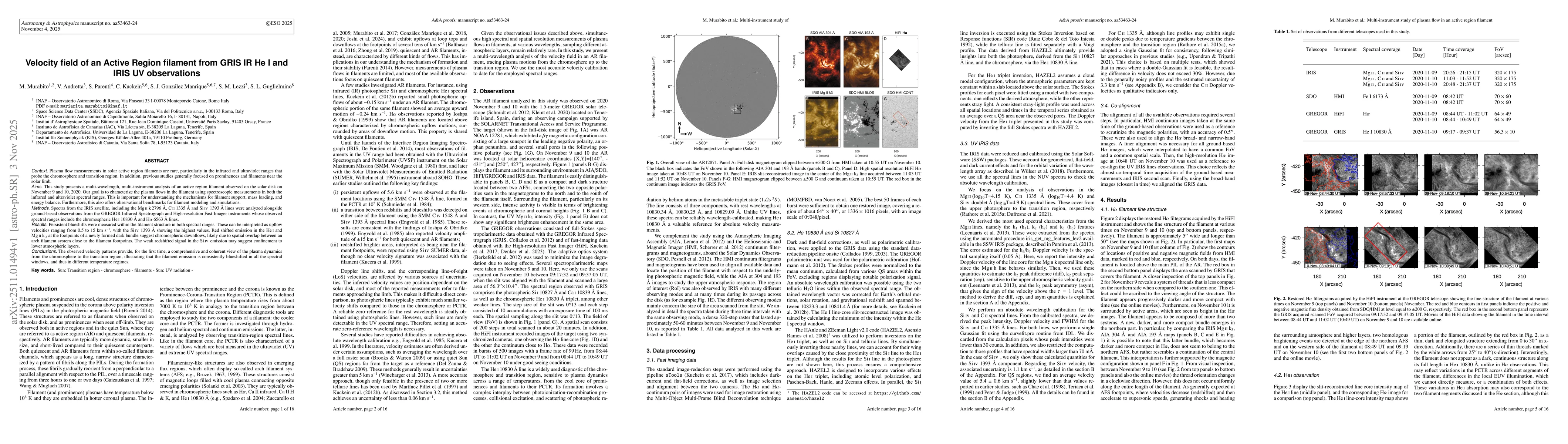 Thumbnail for Velocity field of an Active Region filament from GRIS IR He I and IRIS UV observations