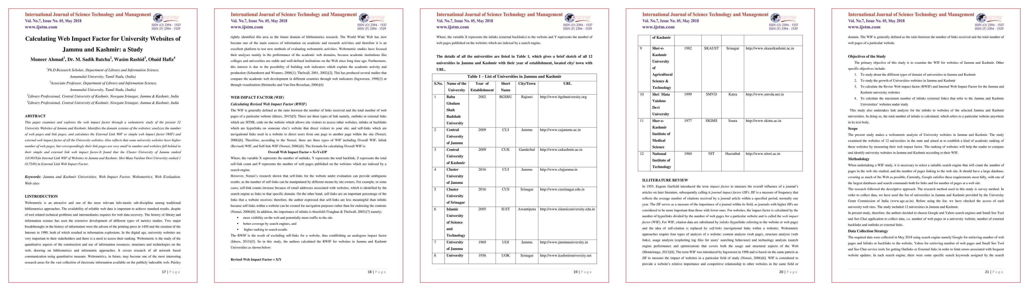 Thumbnail for Calculating Web Impact Factor for University Websites of Jammu and Kashmir: A Study