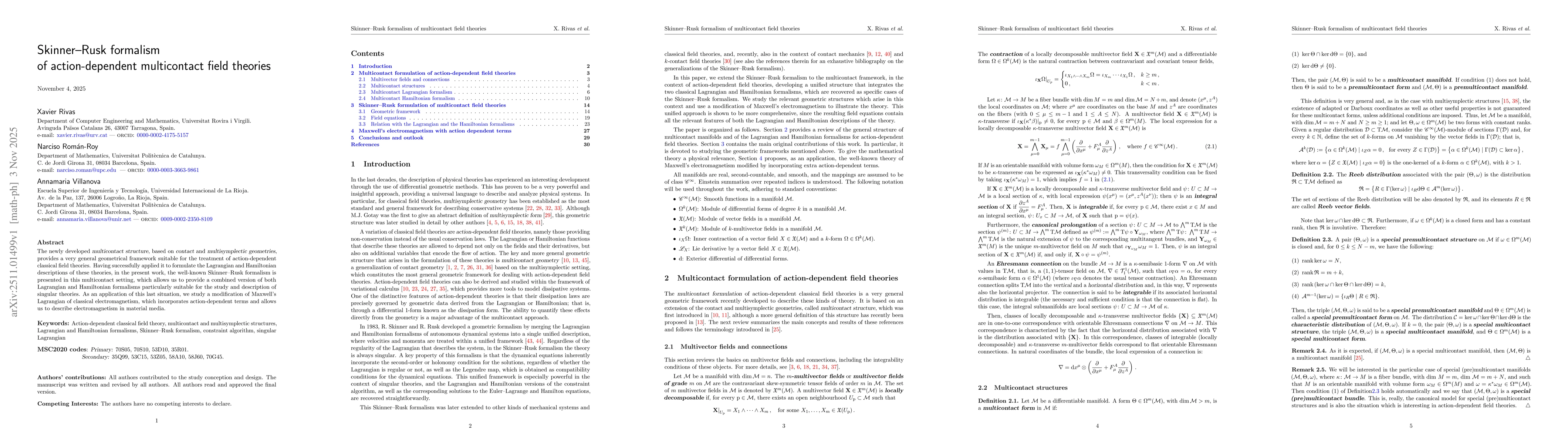 Thumbnail for Skinner--Rusk formalism of action-dependent multicontact field theories