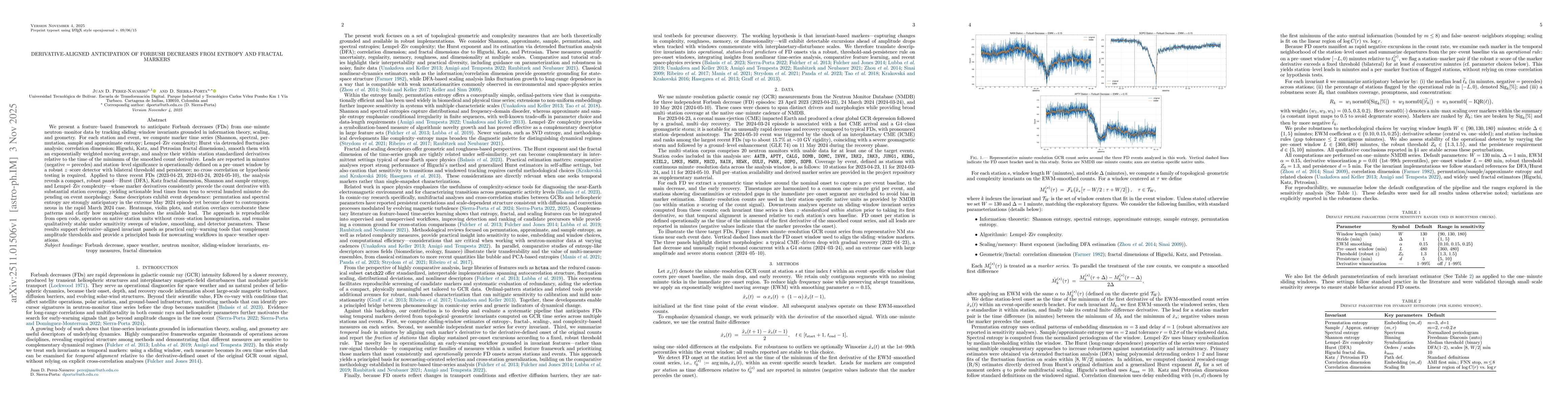 Thumbnail for Derivative-Aligned Anticipation of Forbush Decreases from Entropy and Fractal Markers