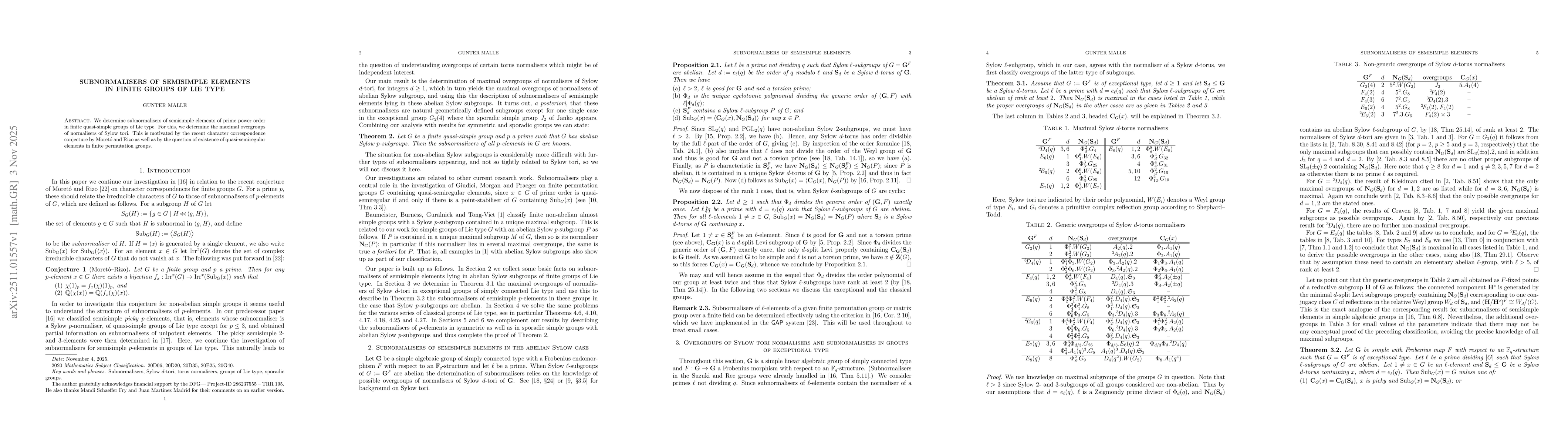 Thumbnail for Subnormalisers of semisimple elements in finite groups of Lie type