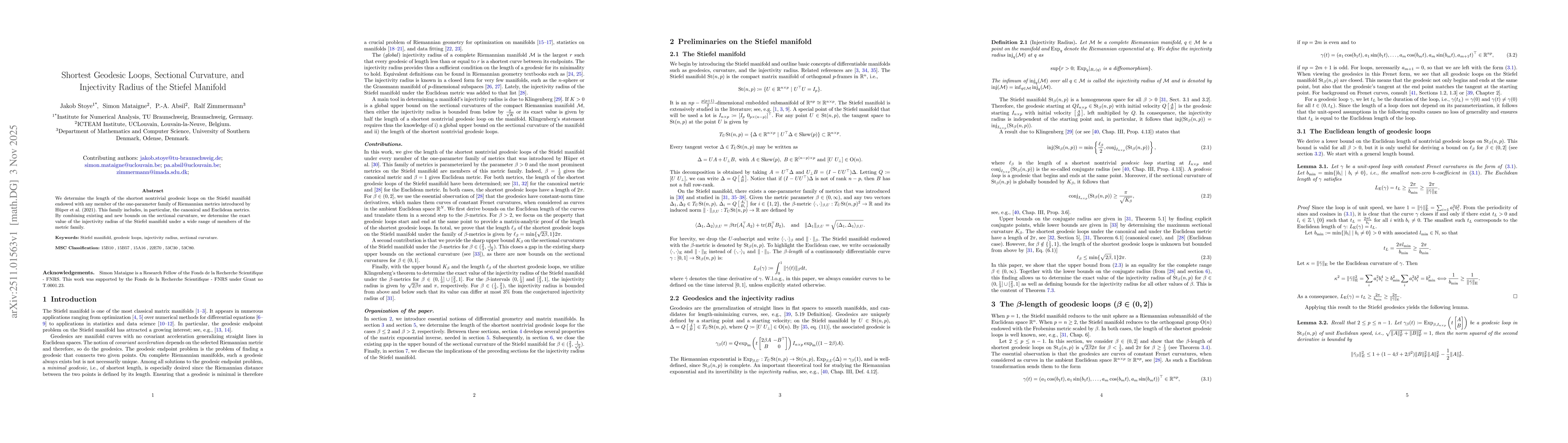 Thumbnail for Shortest Geodesic Loops, Sectional Curvature, and Injectivity Radius of the Stiefel Manifold