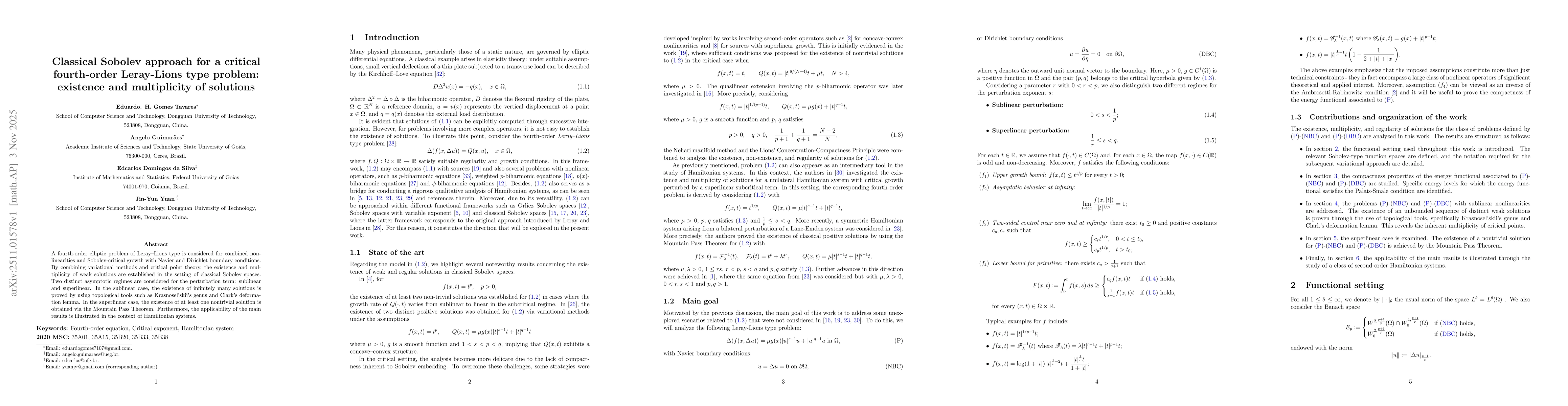 Thumbnail for Classical Sobolev approach for a critical fourth-order Leray-Lions type problem: existence and multiplicity of solutions