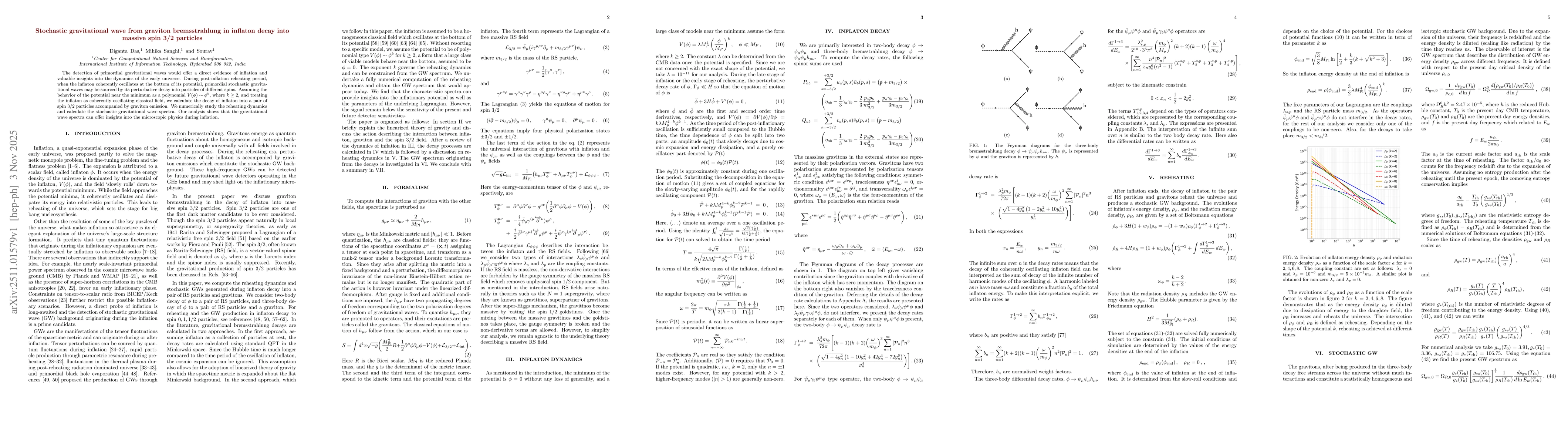 Thumbnail for Stochastic gravitational wave from graviton bremsstrahlung in inflaton decay into massive spin 3/2 particles