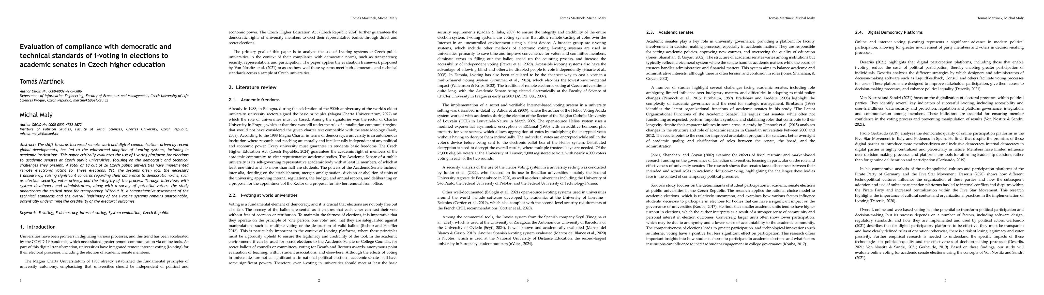 Thumbnail for Evaluation of compliance with democratic and technical standards of i-voting in elections to academic senates in Czech higher education