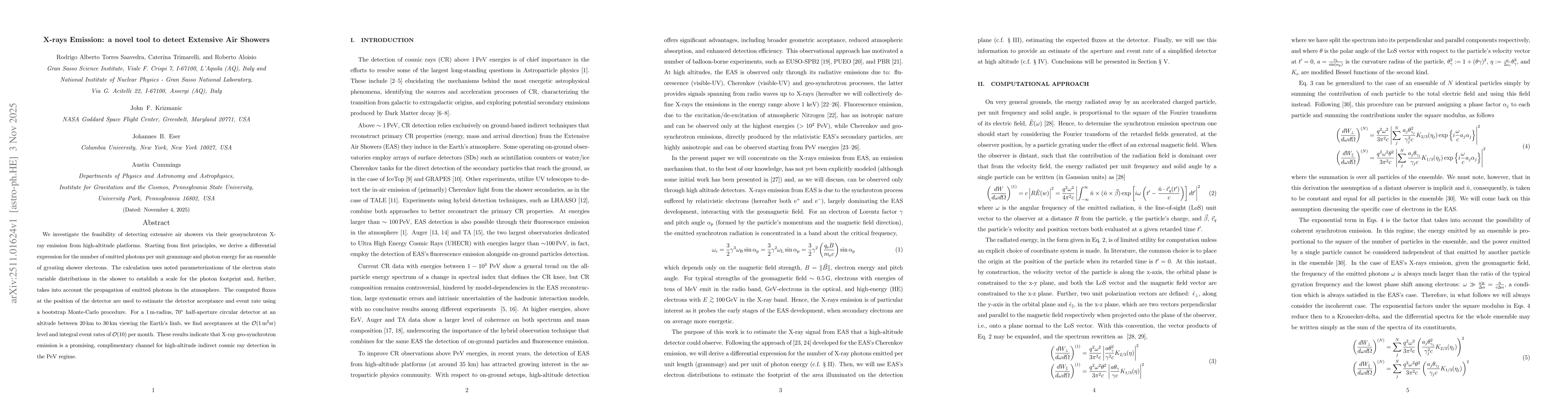 Thumbnail for X-rays Emission: a novel tool to detect Extensive Air Showers