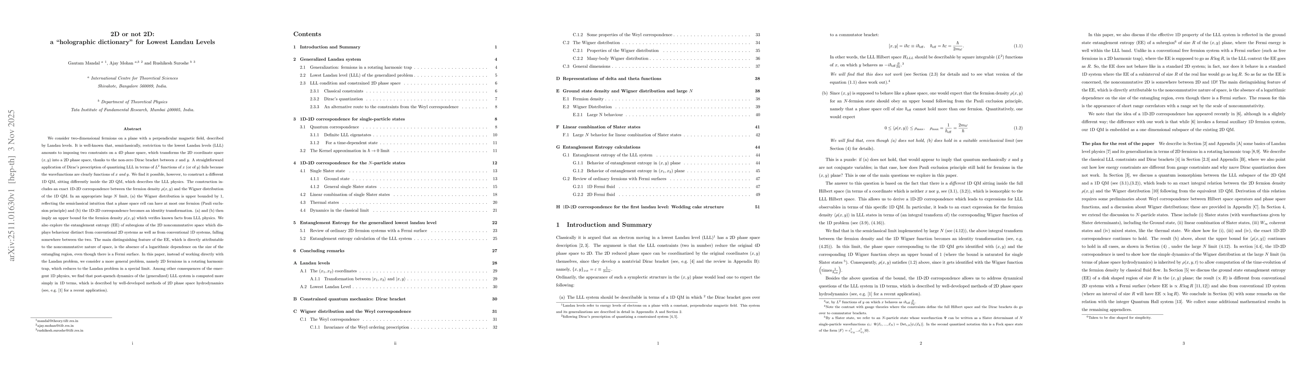 Thumbnail for 2D or not 2D: a "holographic dictionary'' for Lowest Landau Levels