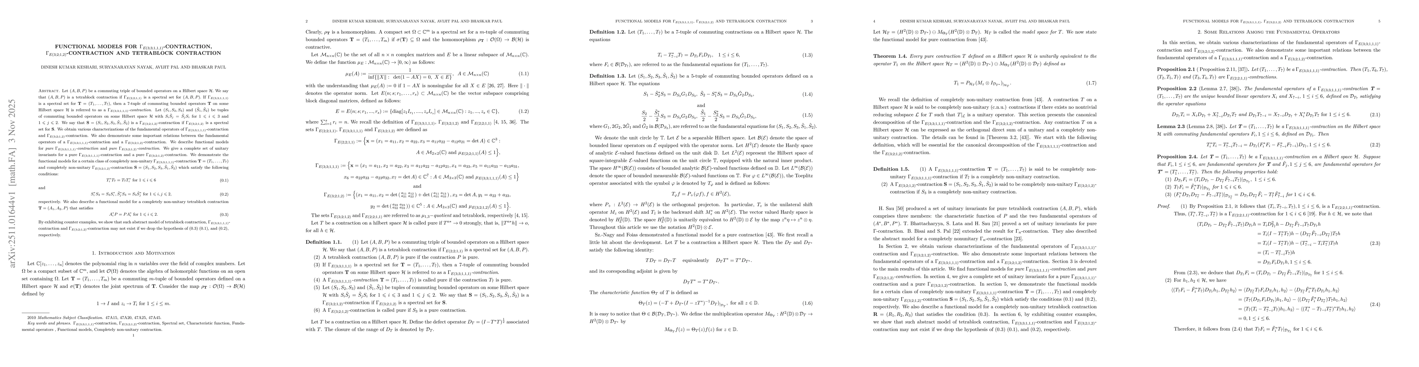 Thumbnail for Functional Models for $Γ_{E(3; 3; 1, 1, 1)}$-contraction, $Γ_{E(3; 2; 1, 2)}$-contraction and Tetrablock contraction