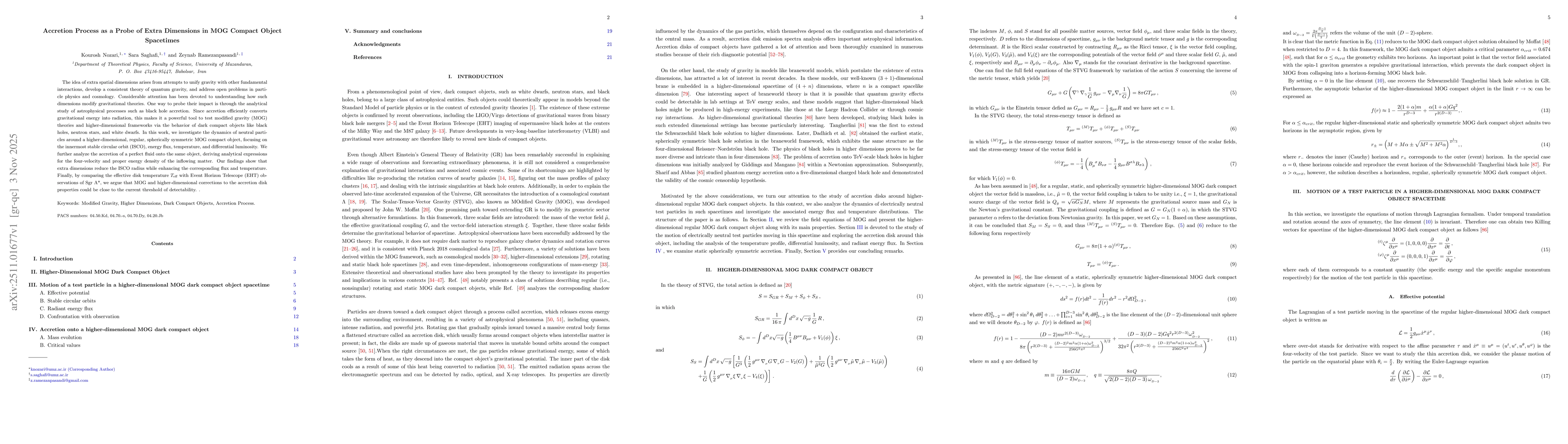 Thumbnail for Accretion Process as a Probe of Extra Dimensions in MOG Compact Object Spacetimes