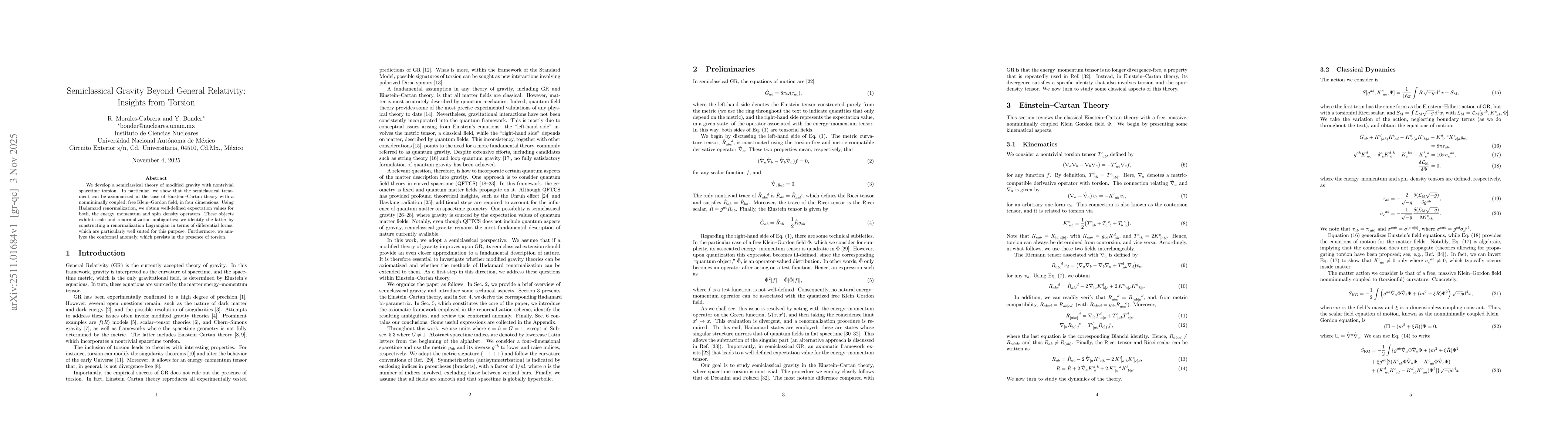 Thumbnail for Semiclassical Gravity Beyond General Relativity: Insights from Torsion
