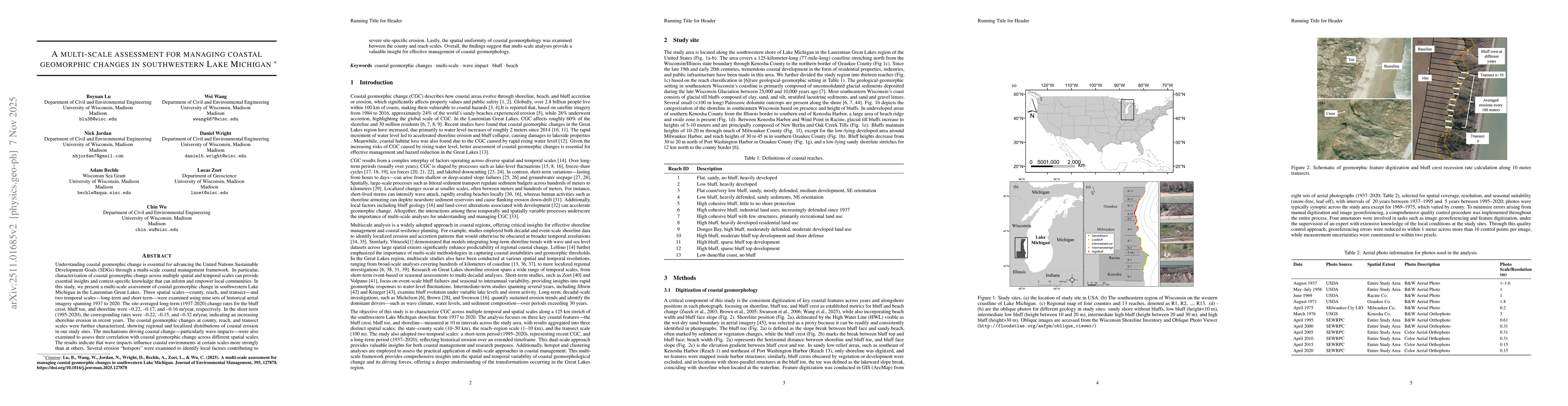Thumbnail for A multi-scale assessment for managing coastal geomorphic changes in southwestern Lake Michigan