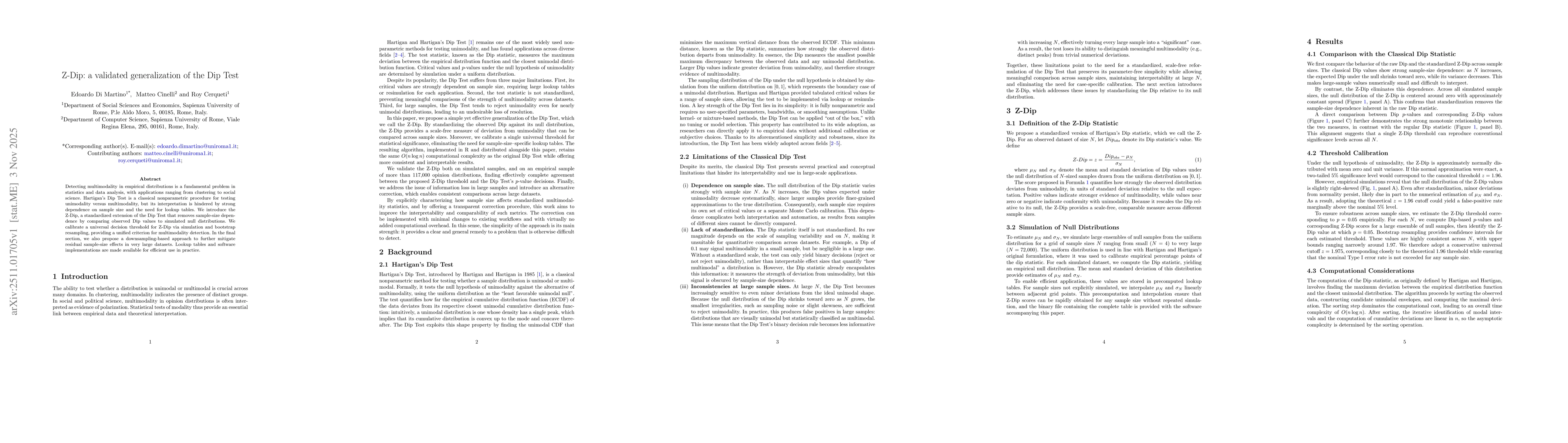 Thumbnail for Z-Dip: a validated generalization of the Dip Test