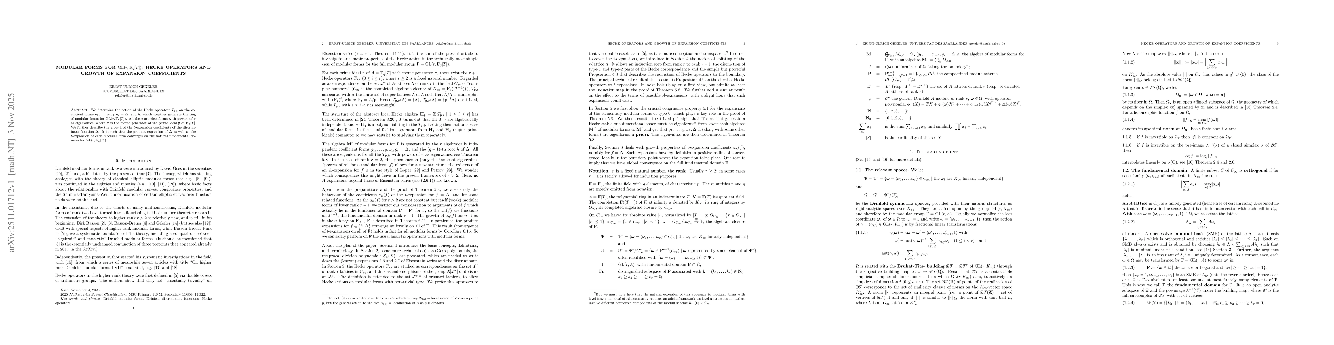 Thumbnail for Modular forms for \(\mathrm{GL}(r, \mathbb{F}_{q}[T])\): Hecke operators and growth of expansion coefficients