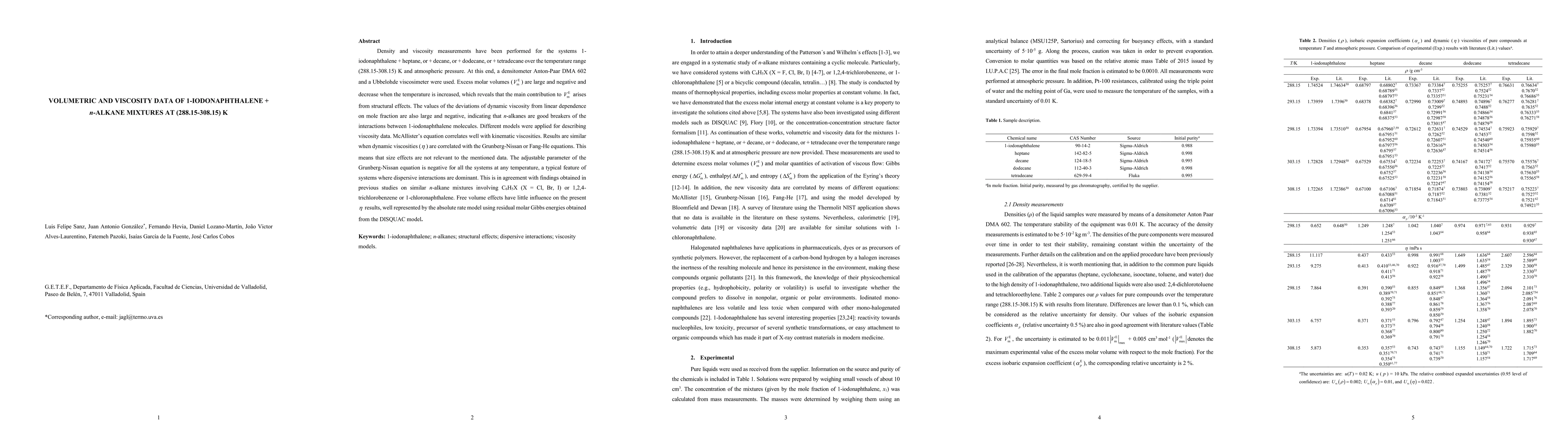 Thumbnail for Volumetric and viscosity data of 1-iodonaphthalene + n-alkanes mixture at (288.15-308.15) K