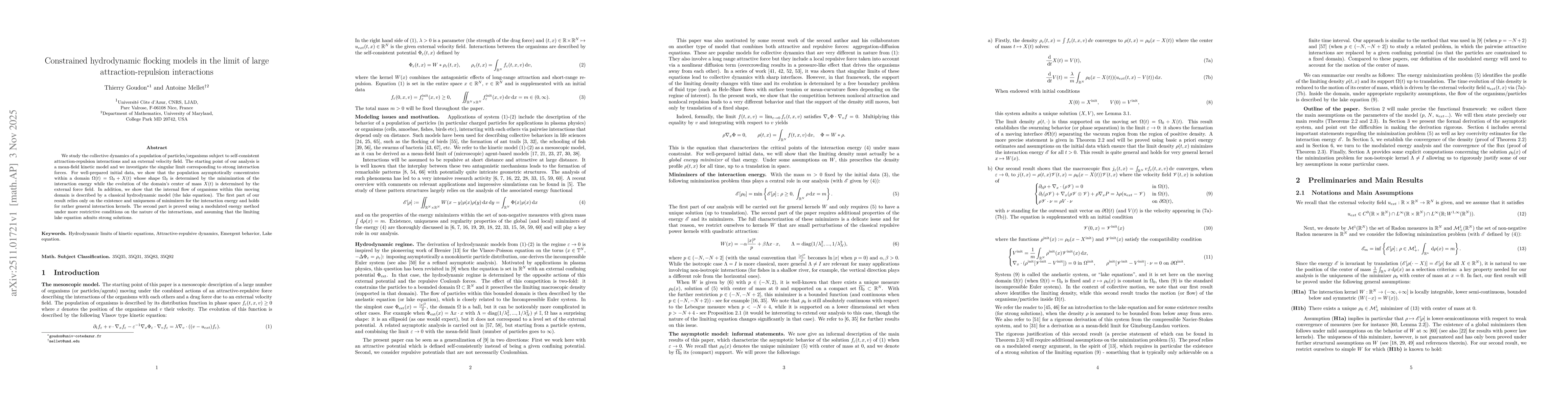 Thumbnail for Constrained hydrodynamic flocking models in the limit of large attraction-repulsion interactions