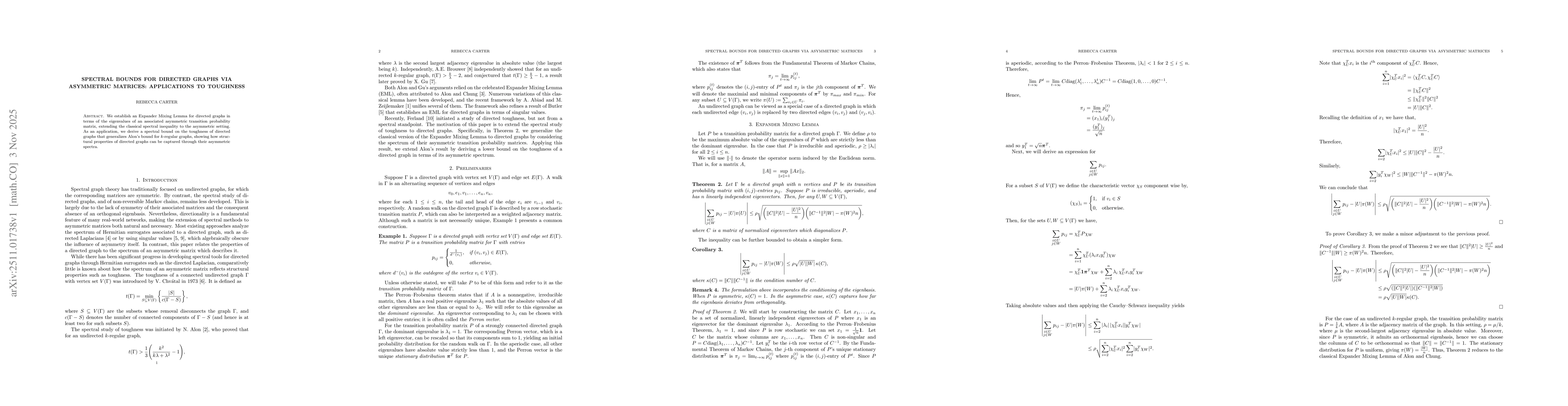 Thumbnail for Spectral Bounds for Directed Graphs Via Asymmetric Matrices: Applications to Toughness