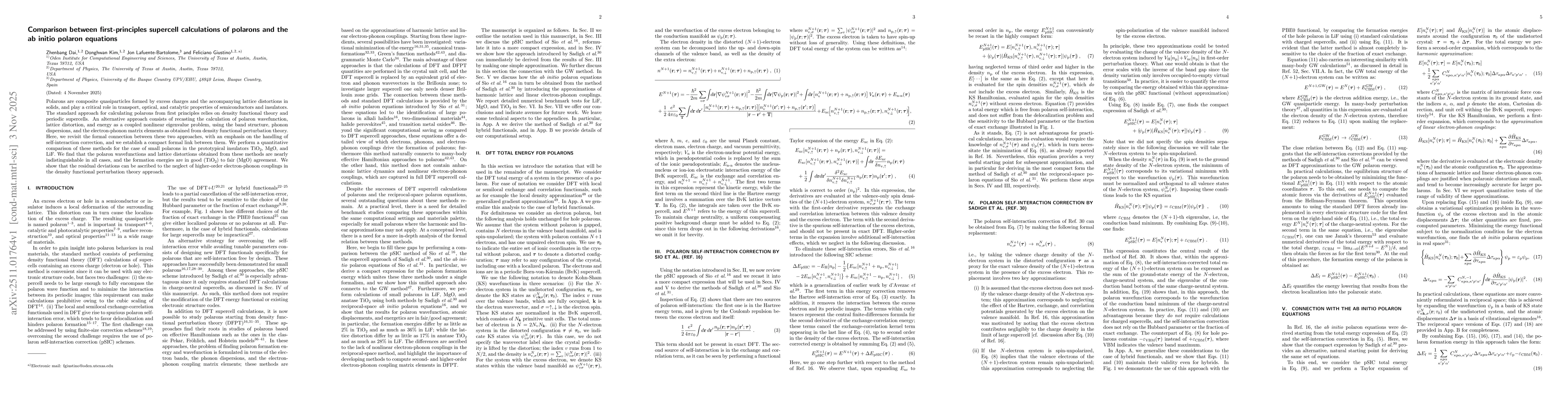Thumbnail for Comparison between first-principles supercell calculations of polarons and the ab initio polaron equations