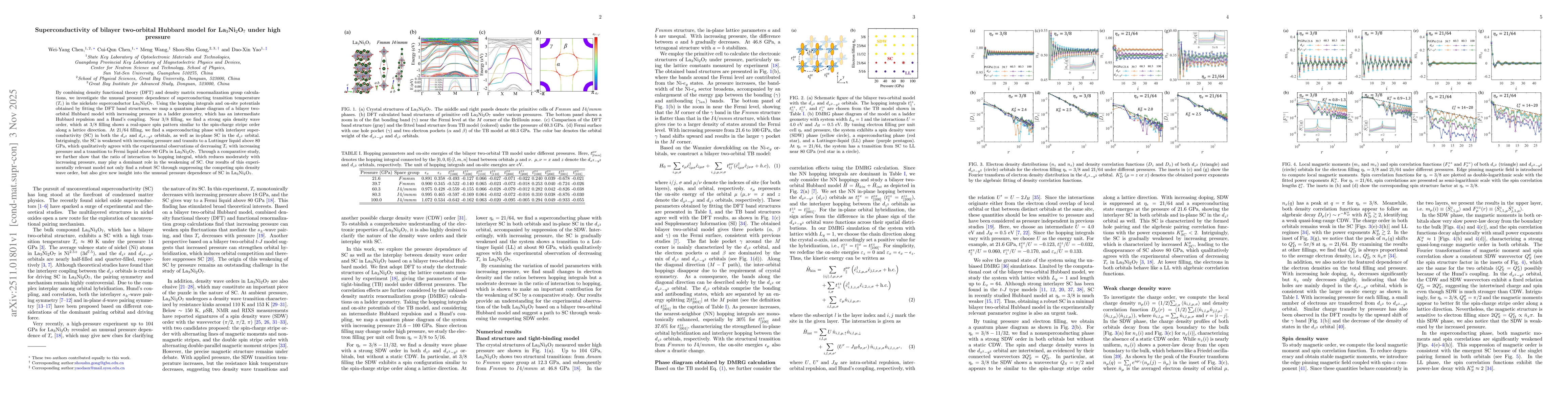 Thumbnail for Superconductivity of bilayer two-orbital Hubbard model for La$_{3}$Ni$_{2}$O$_{7}$ under high pressure