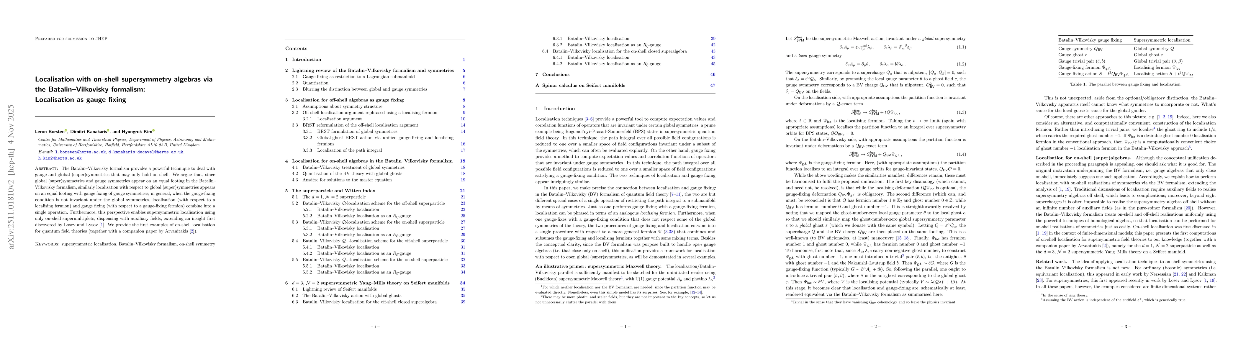 Thumbnail for Localisation with on-shell supersymmetry algebras via the Batalin-Vilkovisky formalism: Localisation as gauge fixing
