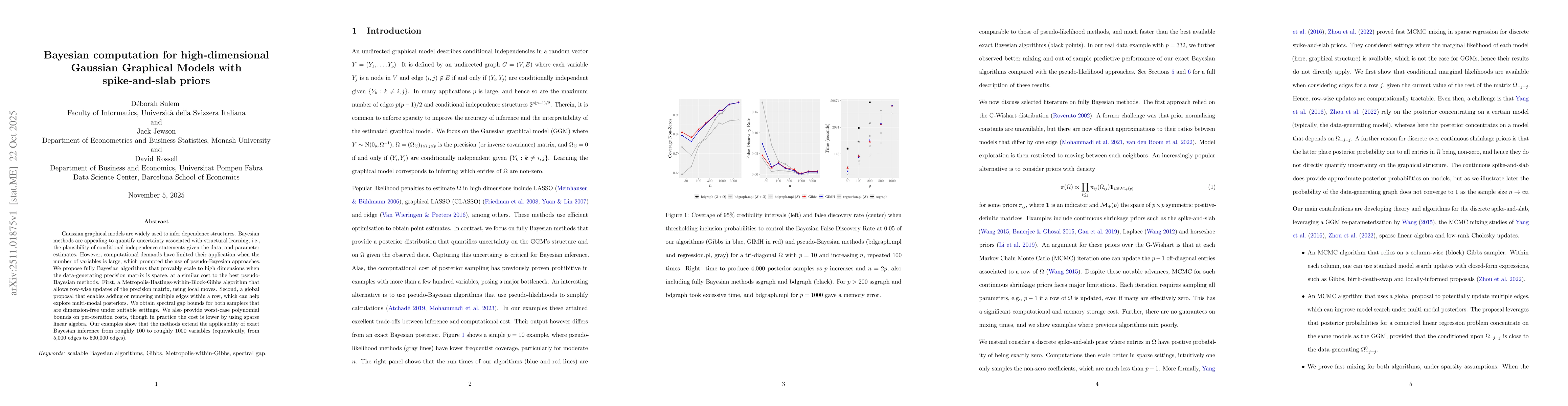 Thumbnail for Bayesian computation for high-dimensional Gaussian Graphical Models with spike-and-slab priors